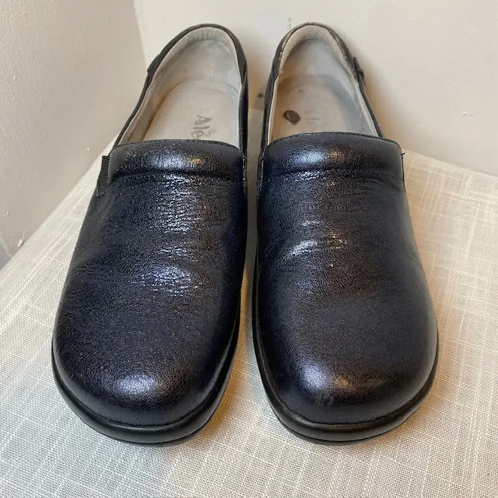 Alegria Navy Blue Glitter Leather Keli Slip On Clogs Comfort Shoes Womens 8.5